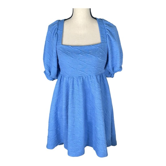 Free People Violet Mini Dress December Sky Blue Puff Sleeve Bow Back‎ Size Small - Picture 3 of 16